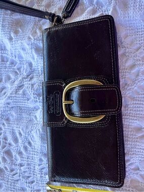 Coach Dark Brown Leather Clutch with Gold Logo